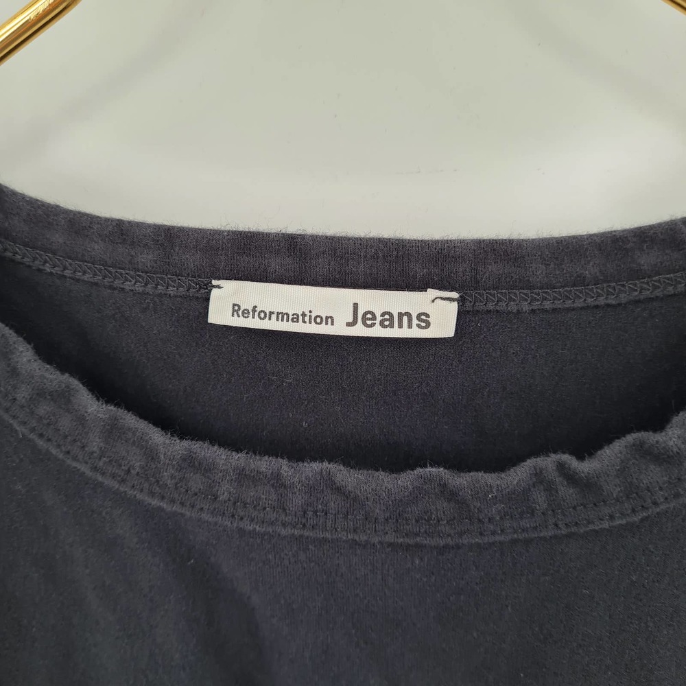 Reformation Jeans Black Cropped Top Puffy Sleeve Shirt Size Extra Large - Picture 2 of 5
